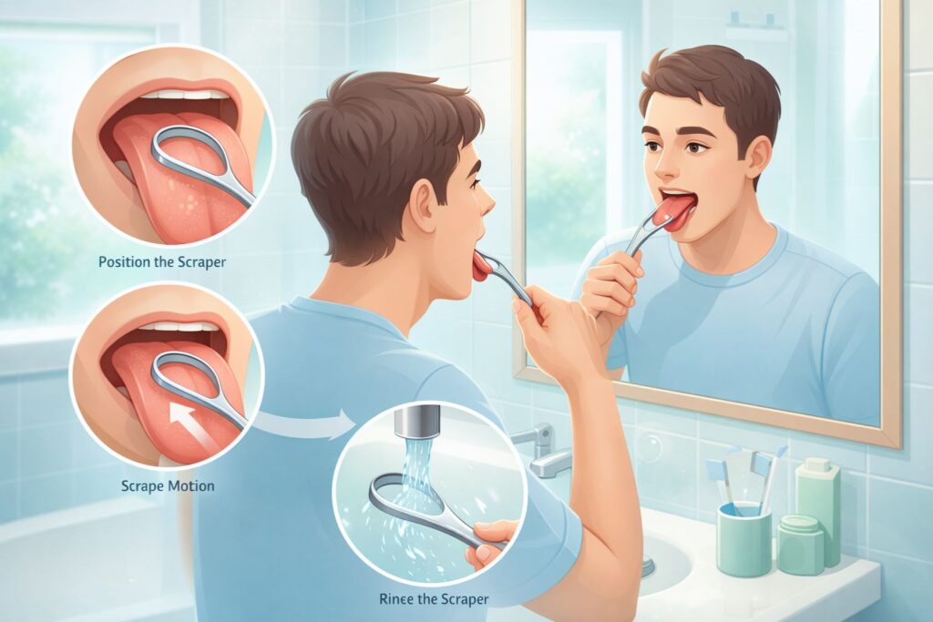 how to properly scrape your tongue